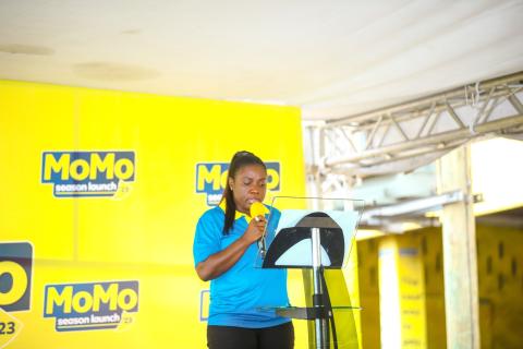 Cynthia Fosu speaking at the MoMo Season Launch